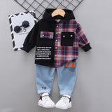 Boys Fight Black Plaid Shirt Suit