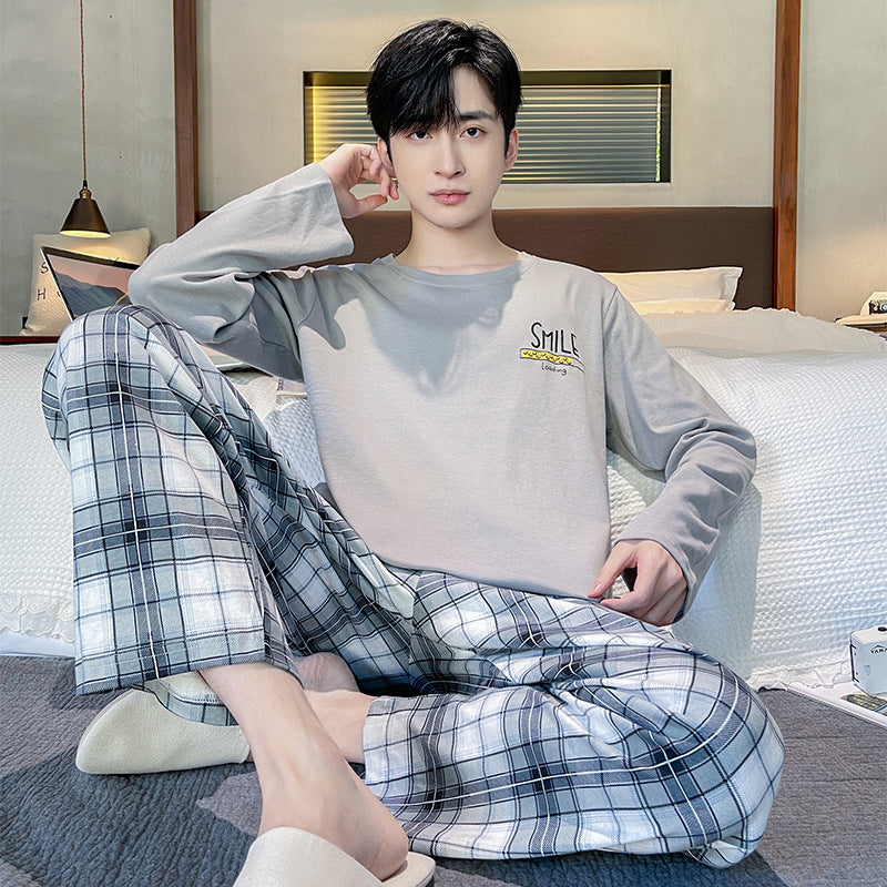 Men's Long Sleeve Cotton Simple Loose Plus Size Pajamas