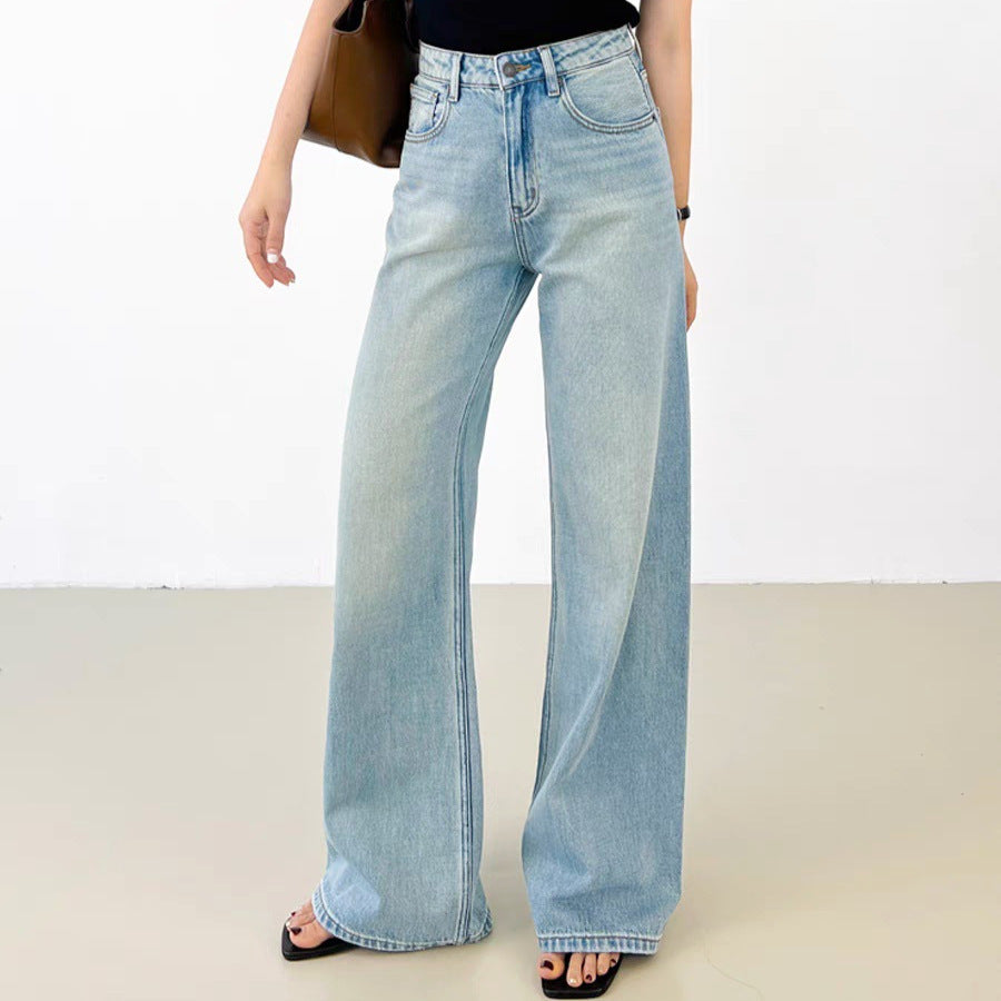 Women's Retro Washed Loose Straight Jeans