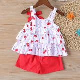 Polka Dot Bowknot Vest T-shirt Top + Shorts 2-piece Set