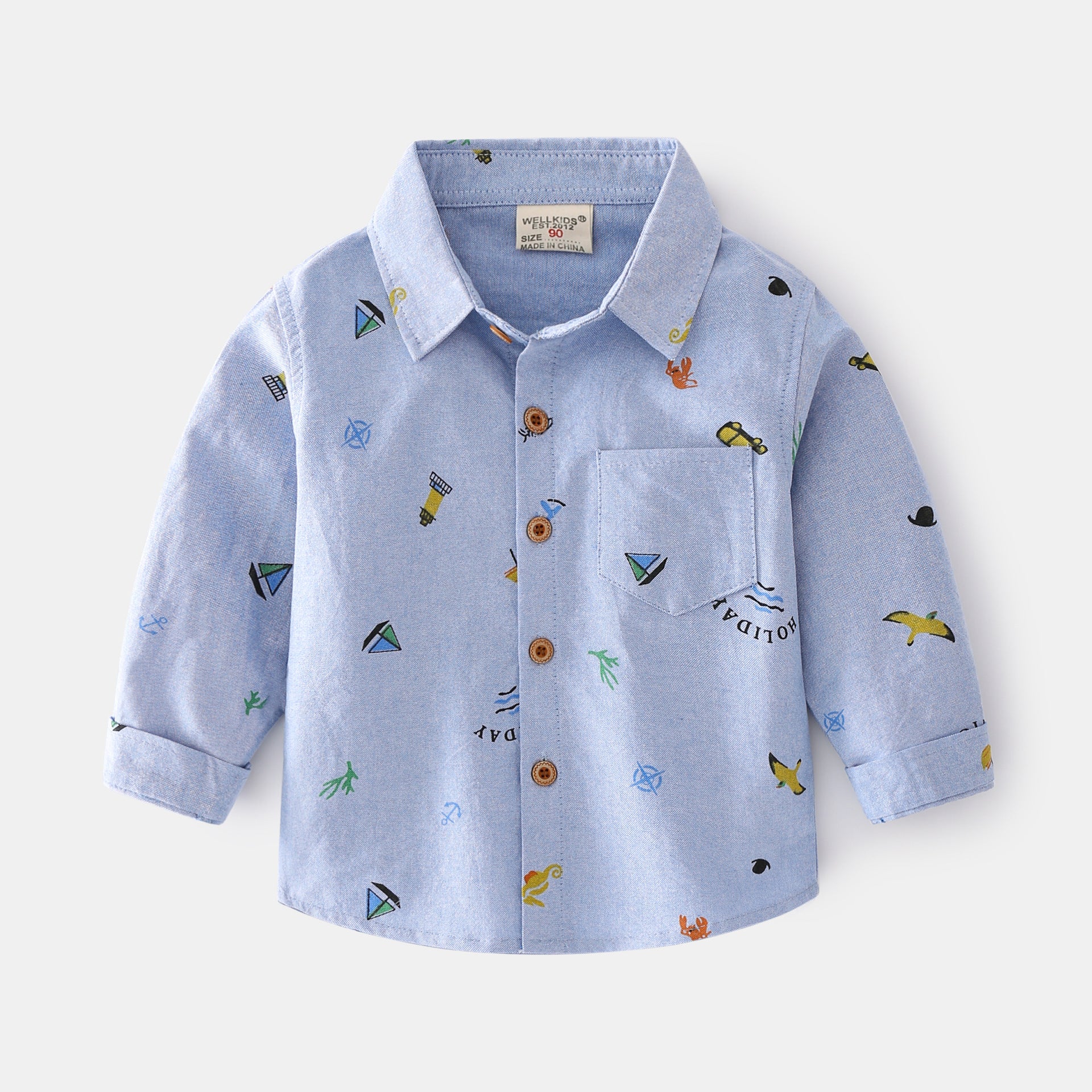 Boys Long Sleeve Lapel Shirt Cartoon Print Casual Shirt Kids Cool Long Sleeve Shirt