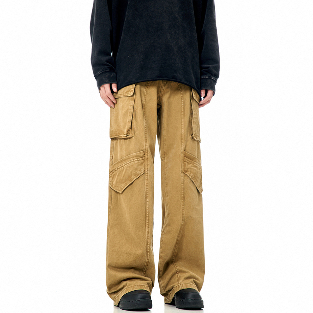Casual Loose Straight Pu Handsome Wide-leg Trousers For Women