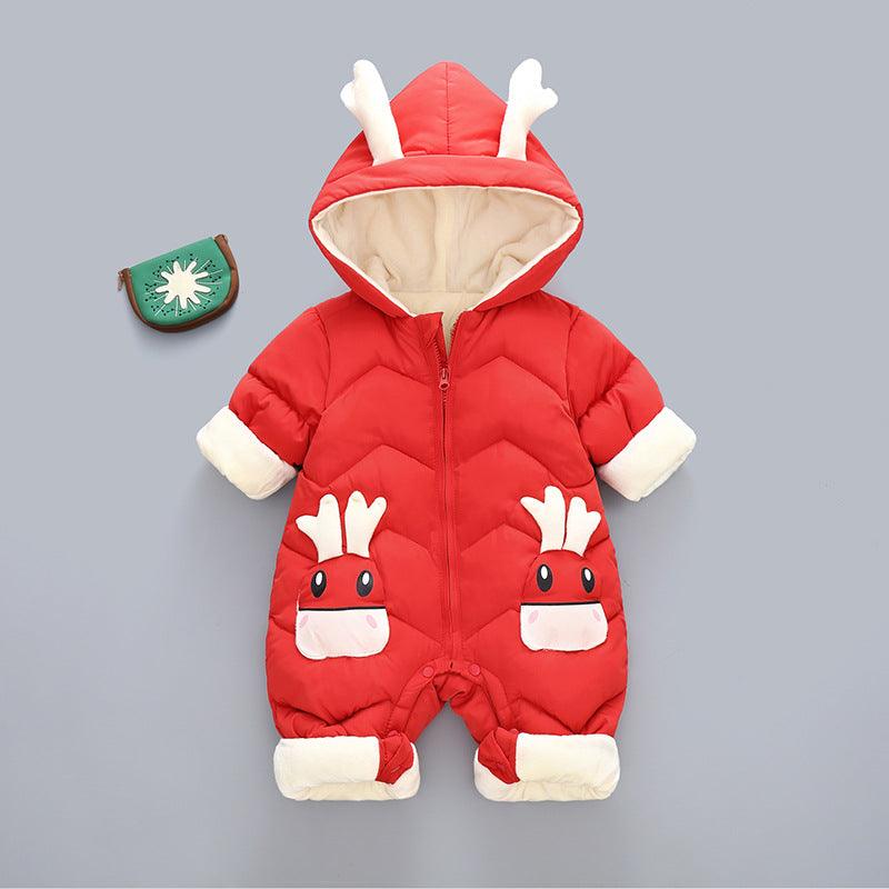 Baby Winter Snowsuit Plus Velvet Thick Baby Boys Jumpsuit 0-3 Years Newborn Romper Girl Clothes Overalls Toddler Coat - Almoni Express
