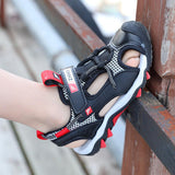 Black Boys Sandals Baotou Colorblock Soft Sole Beach Shoes - Almoni Express