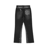 Cashew Flower Patchwork Washed Jeans For Men