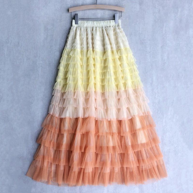 Cake Dress High Waist Contrast-color Ruffled Stitching - AL MONI EXPRESS