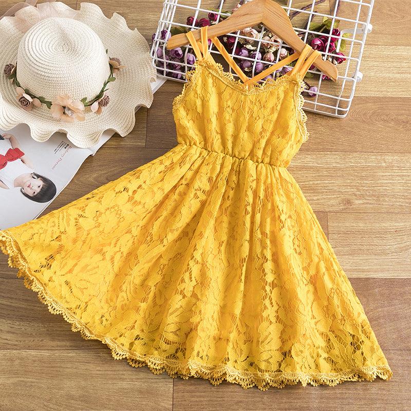 Children's Embroidered Skirt Lace Dress With Suspenders And Beautiful Back - Almoni Express