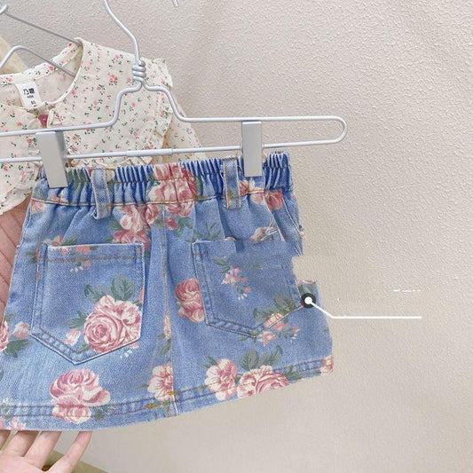 Girls Autumn Denim Skirt Suit New - Almoni Express