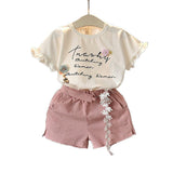 Girls Short Sleeve T-shirt Shorts Two-piece Suit - Almoni Express