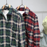 Green Plaid Cotton Long Sleeve Shirt - AL MONI EXPRESS