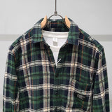 Green Plaid Cotton Long Sleeve Shirt - AL MONI EXPRESS