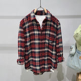 Green Plaid Cotton Long Sleeve Shirt - AL MONI EXPRESS