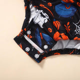 Halloween Flounced Sleeve Fake Two-piece Round Neck Long-sleeved Triangle Romper - Almoni Express