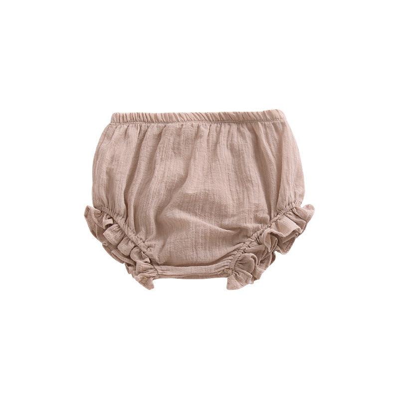 Infant Solid Color Cotton Linen Lace Triangle Casual Shorts - Almoni Express