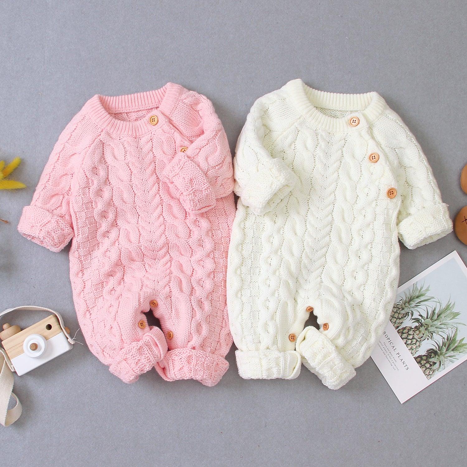 Knitted solid color baby jumpsuit - Almoni Express