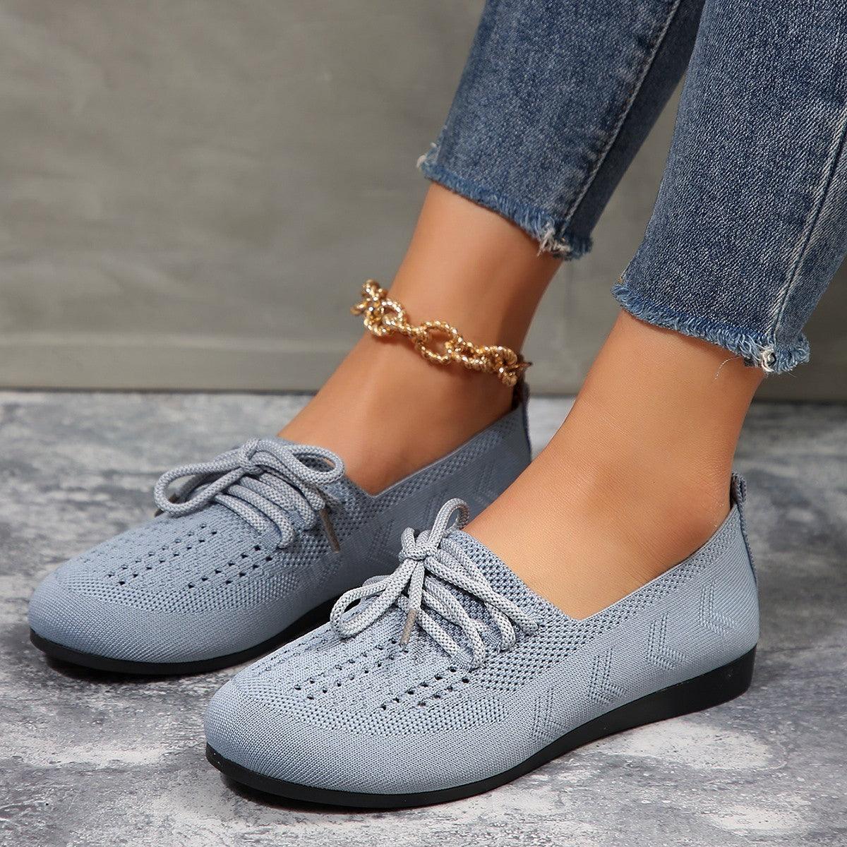 Lace-up Flats Women Fashion Breathable Lazy Mesh Shoes - AL MONI EXPRESS