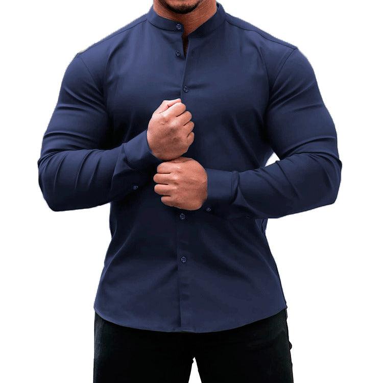 Long Sleeve Shirt Men Casual Button Down Slim Tops Solid Color Casual Mens Clothing - AL MONI EXPRESS
