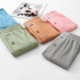 Men's Home Cotton Breathable Comfortable Sports Shorts Solid Color Vertical Pattern Large Size Men's Underwear - Almoni Express