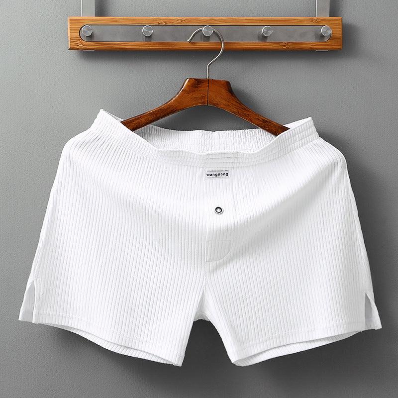 Men's Home Cotton Breathable Comfortable Sports Shorts Solid Color Vertical Pattern Large Size Men's Underwear - Almoni Express