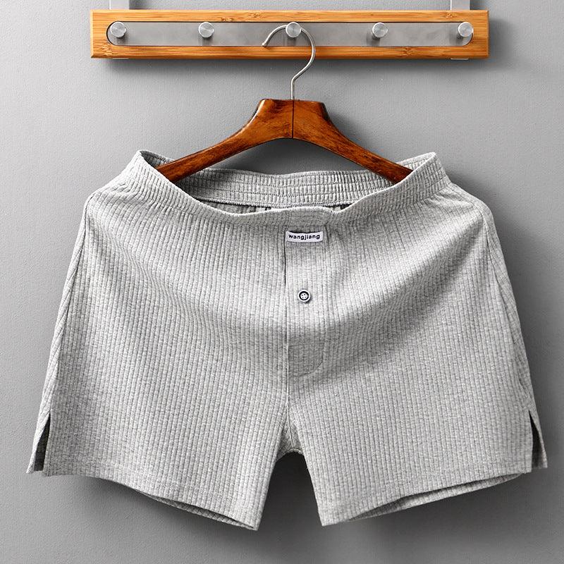 Men's Home Cotton Breathable Comfortable Sports Shorts Solid Color Vertical Pattern Large Size Men's Underwear - Almoni Express