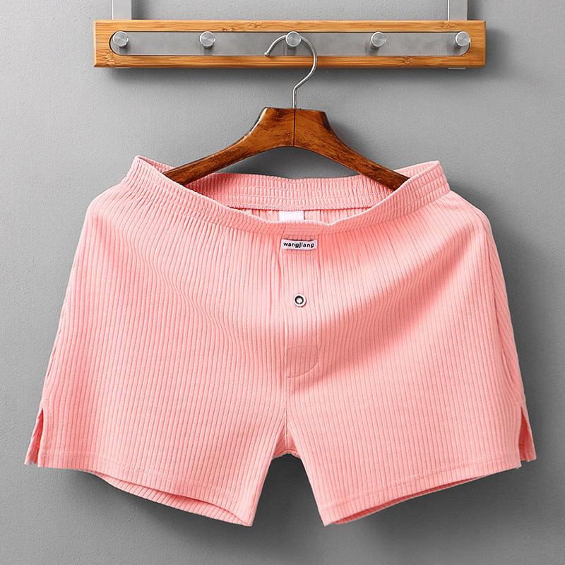 Men's Home Cotton Breathable Comfortable Sports Shorts Solid Color Vertical Pattern Large Size Men's Underwear - Almoni Express