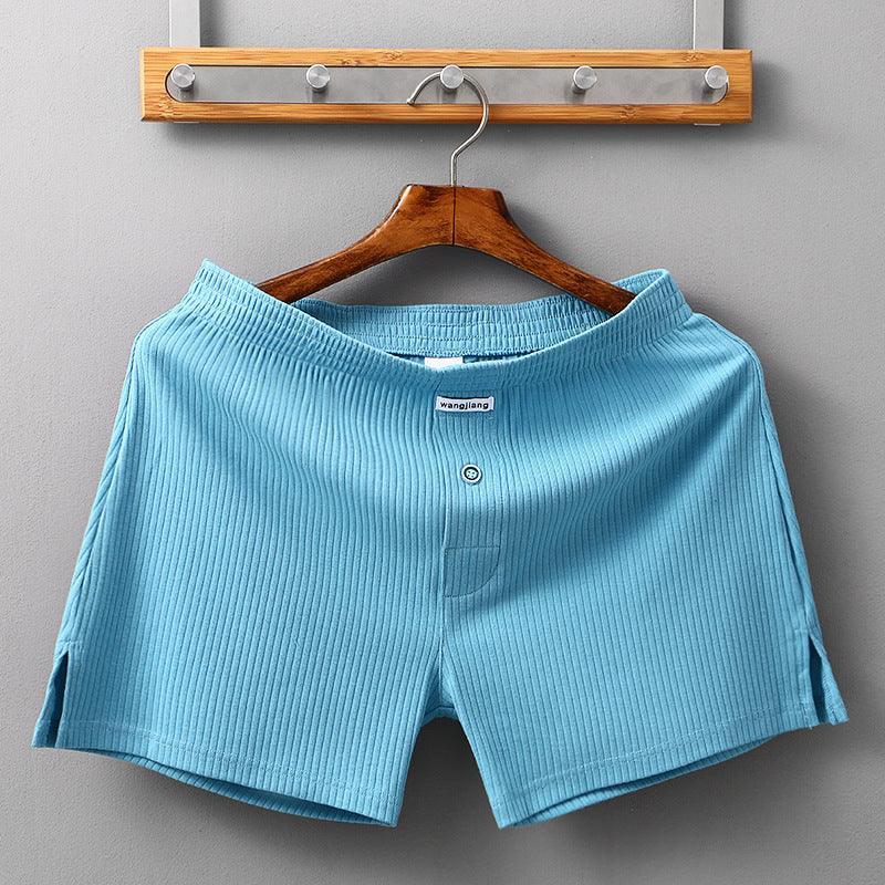 Men's Home Cotton Breathable Comfortable Sports Shorts Solid Color Vertical Pattern Large Size Men's Underwear - Almoni Express