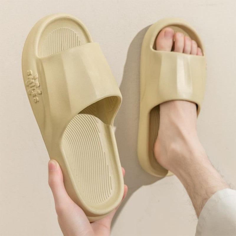 New Solid Striped Peep-toe Home Slippers Women Men House Shoes Non-slip Floor Bathroom Slippers For Couple - AL MONI EXPRESS