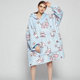 Ovesized Wearable Blanket Hoodie Winter Cute Print Fleece Sleepwaer Warm And Cozy Sofa Homewaer - AL MONI EXPRESS