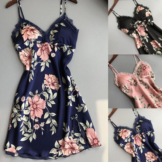 Robe Underwear women's night dress lace sleepwear Silk Satin - Almoni Express