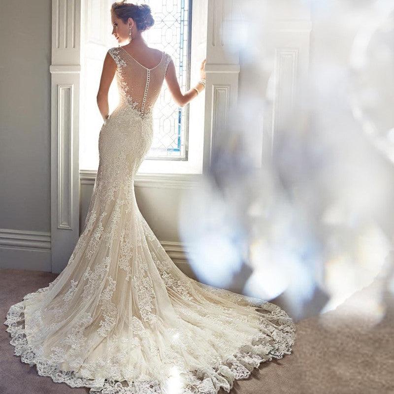 Sexy Halter Brigade Shooting Seaside Beach Location Mermaid Tail Light Wedding Dress - Almoni Express