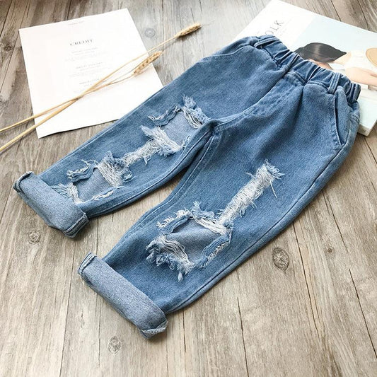 Small And Medium-sized Children's Ripped Loose Jeans - Almoni Express