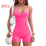 Spaghetti Strap Shorts Jumpsuit Sports Yoga Workout Tight Romper Women Fashion Fitness Sportwear - AL MONI EXPRESS