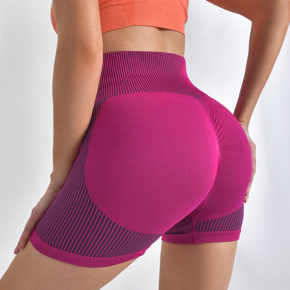 Striped Yoga Shorts High Waist Hip-lifting Tight Pants For Women Running Fitness Sports Leggings - AL MONI EXPRESS