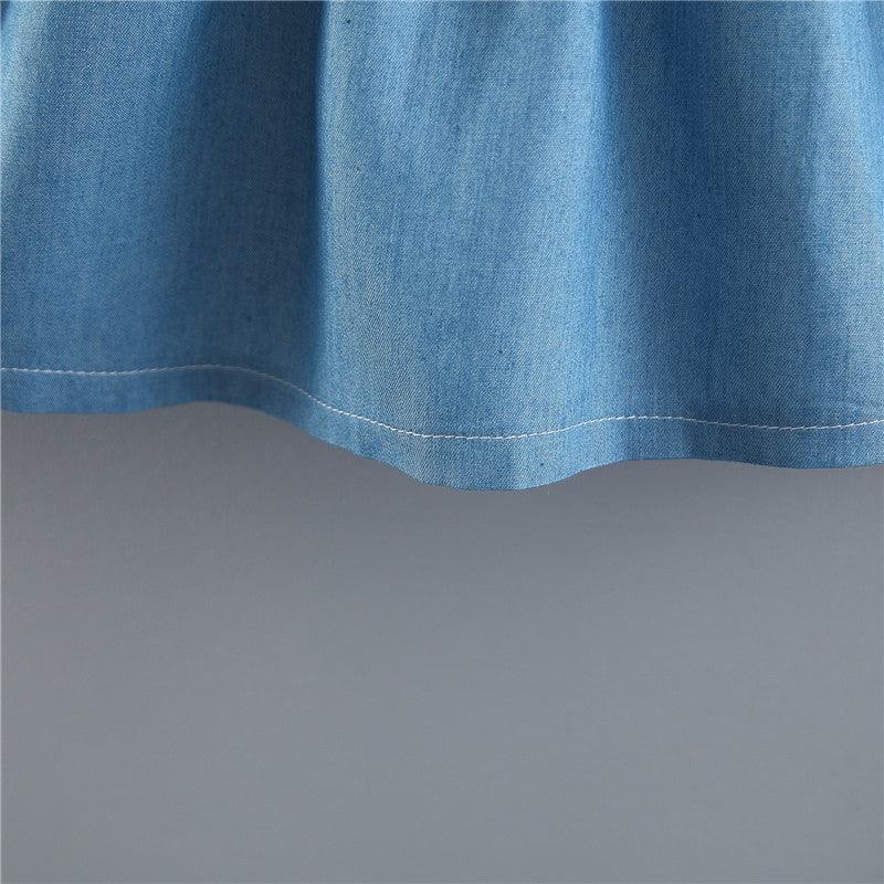 Summer Children Shirt New Solid Color Rabbit Ears Denim Fake Two-piece Skirt Female Children Children's Clothing - Almoni Express