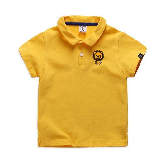 Summer Elastic Cotton Solid Color Short Sleeve Men\'s And Women\'s Cartoon Polo T-shirt - Almoni Express