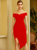 Summer Off-shoulder Irregular High Slit Bandage Dress - Almoni Express