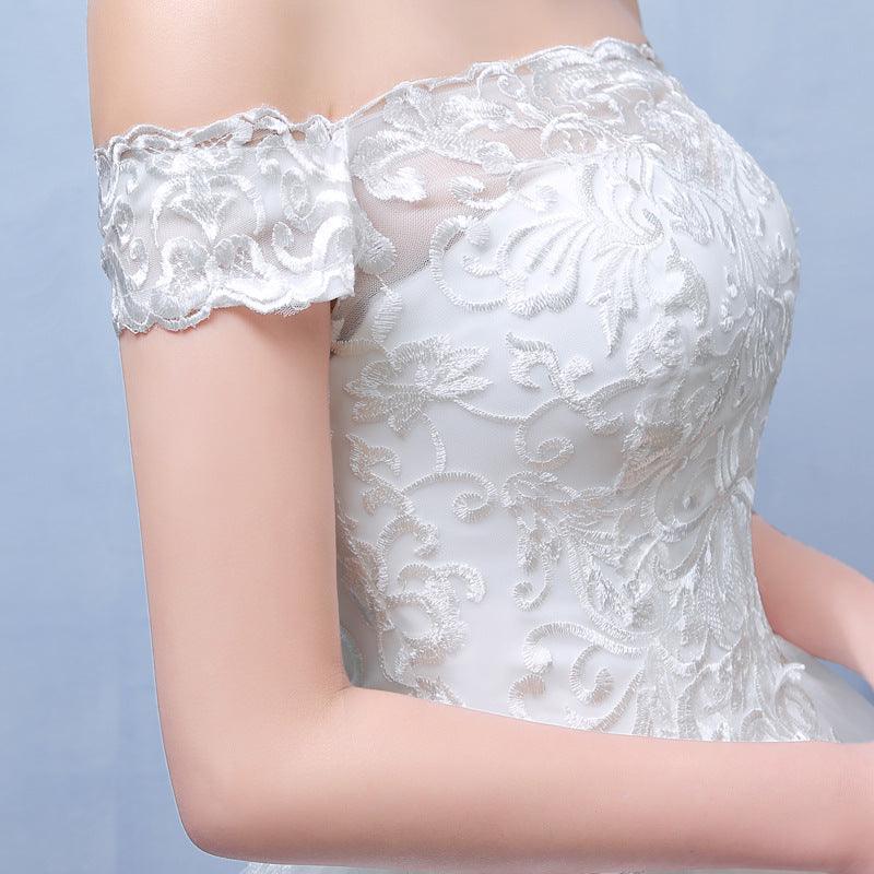 summer paragraph white word shoulder wedding dress lace wedding bride wedding dress wholesale custom - Almoni Express
