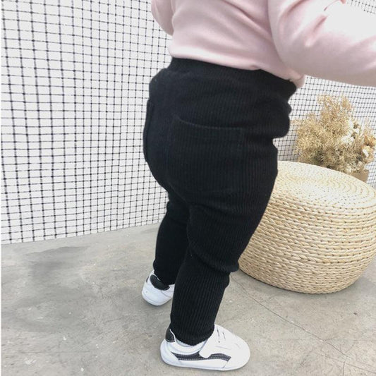 Threaded Leggings Autumn Girls Children Baby Pit Pants Children'S Trousers - Almoni Express