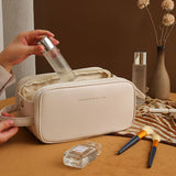 Three-layer Double Zipper U-shaped Design Cosmetic Bag Fashion High Capacity Make Up Bags Portable Pu Leather Storage Bag For Skin Care Products - AL MONI EXPRESS