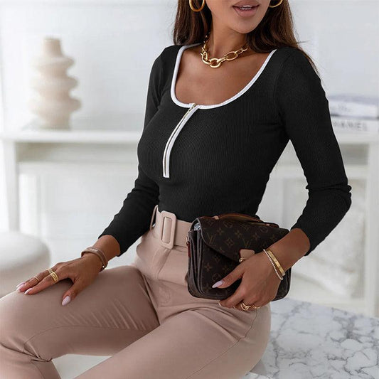 Tight Long Sleeve Jumpsuit Fashion Square Neck Zipper Thread Innner Corset Body Shaper Clothing For Dress Slim Sports Yoga Fitness Romper - AL MONI EXPRESS