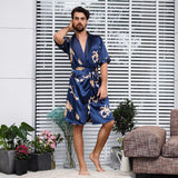 Two-piece Suit Of Dragon Pattern Bathrobe Silk Nightgown And Short Pajama Pants - Almoni Express