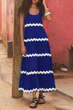 U-neck Wavy Print Long Dress Sleeveless Solid Color A-line Dress Summer Womens Clothing - AL MONI EXPRESS