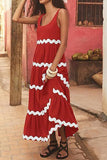 U-neck Wavy Print Long Dress Sleeveless Solid Color A-line Dress Summer Womens Clothing - AL MONI EXPRESS