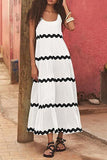 U-neck Wavy Print Long Dress Sleeveless Solid Color A-line Dress Summer Womens Clothing - AL MONI EXPRESS