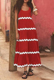 U-neck Wavy Print Long Dress Sleeveless Solid Color A-line Dress Summer Womens Clothing - AL MONI EXPRESS