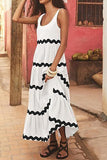 U-neck Wavy Print Long Dress Sleeveless Solid Color A-line Dress Summer Womens Clothing - AL MONI EXPRESS