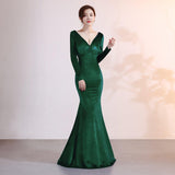 Velvet Evening Dress Mermaid Dress - Almoni Express