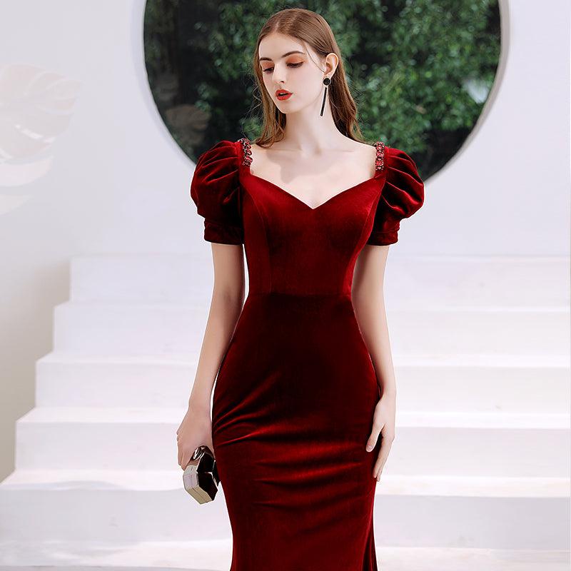 Wine Red Fishtail Evening Dress Woman - Almoni Express