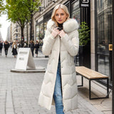 Winter Long Coat With Thickened Fur Collar Straight Slim Cotton-padded Jacket Women - Almoni Express