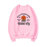 Women's Halloween Print Pumpkin Crew Neck Sweatshirt - Almoni Express